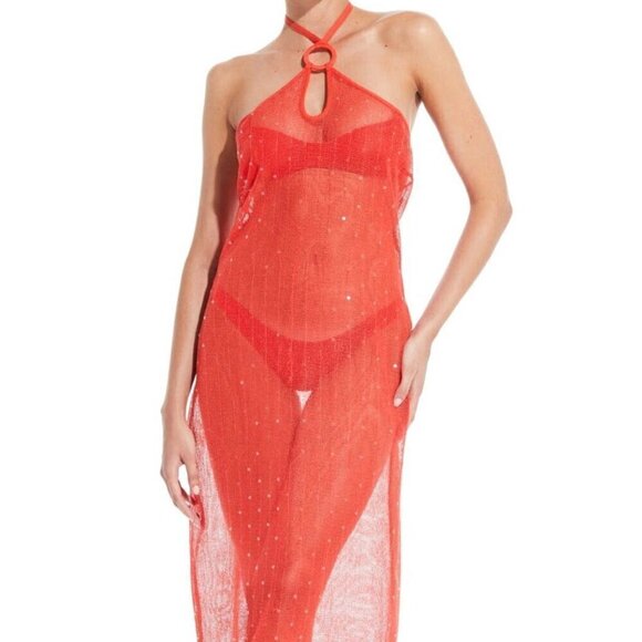 New Solid & Striped The Sequined Samar Coral Red Mesh Beach Swim Cover-Up NWT XS - Picture 2 of 12